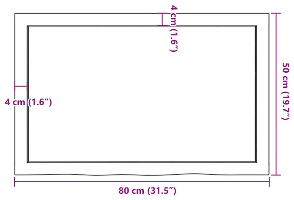 Ράφι Τοίχου 80x50x(2-6) εκ. από Ακατέργαστο Μασίφ Ξύλο Δρυός - Καφέ