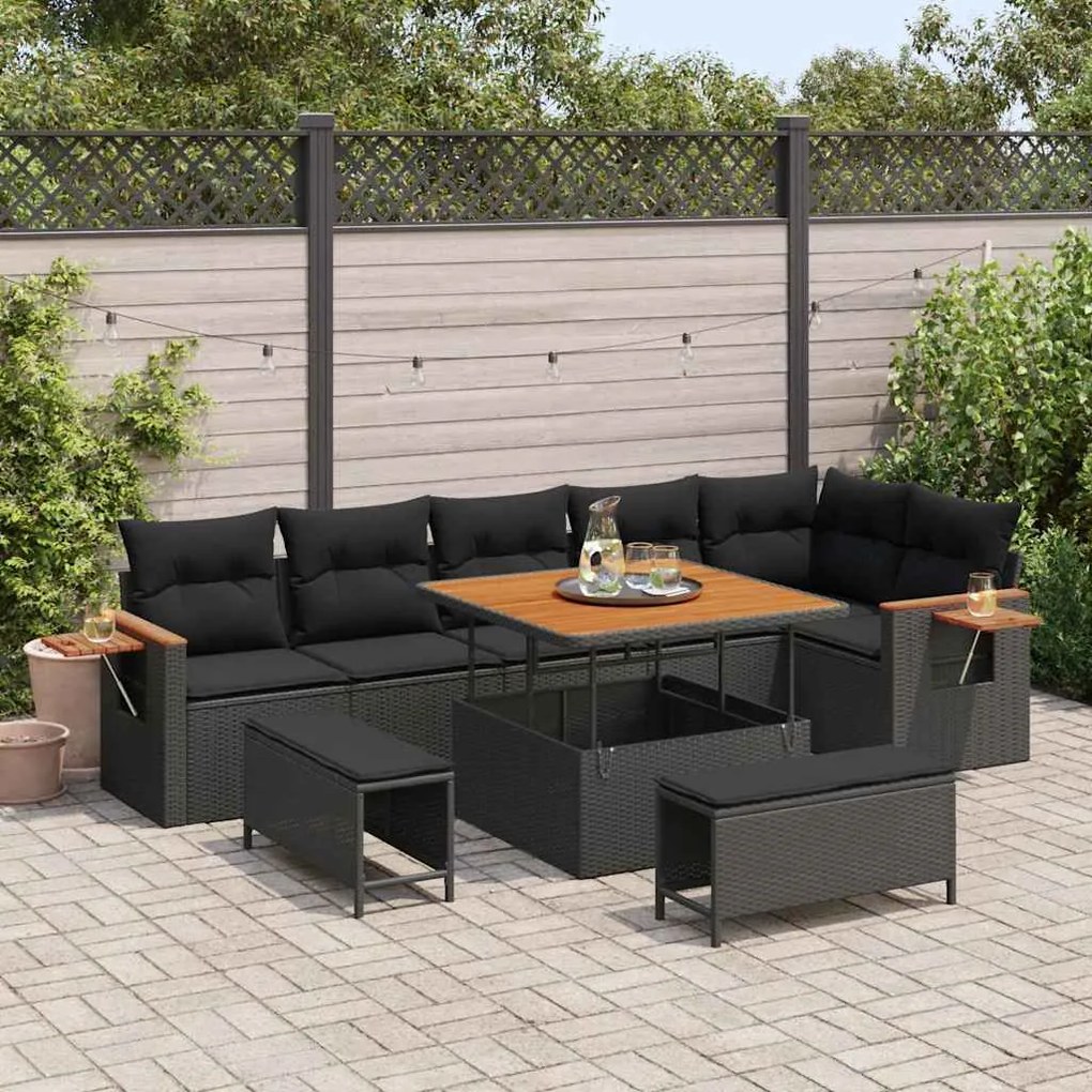vidaXL Σετ Καναπέ Κήπου με μαξιλάρι 9 pcs Μαύρο 100 x 100 x 71 cm