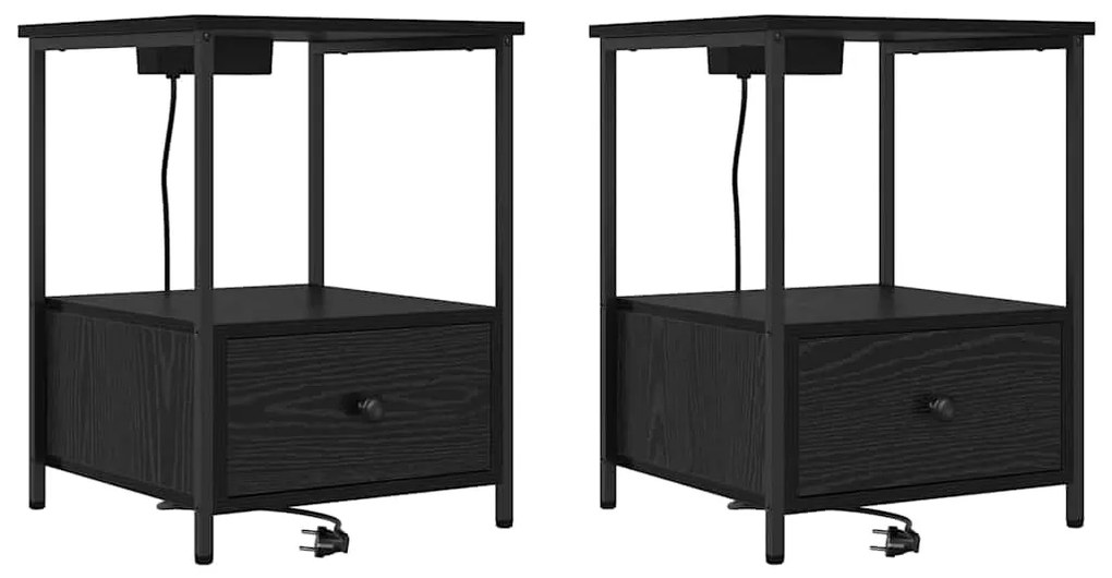 vidaXL Κομοδίνο με Σταθμό Φόρτισης 2 pcs Μαύρη δρυς Επεξεργασμένο ξύλο