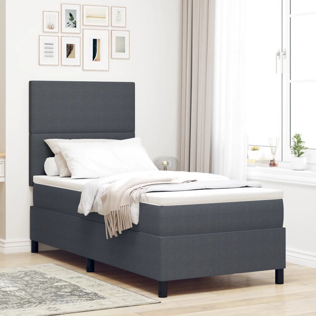 vidaXL Κρεβάτι Box Spring με Στρώμα Σκούρο Γκρι 90x200 εκ. Ύφασμα καπουτσίνο