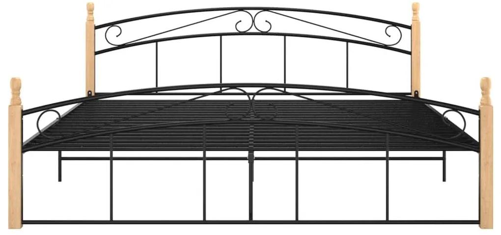 Πλαίσιο κρεβατιού μαύρο μεταλ./μασίφ ξύλο δρυς 180x200 εκ. - Μαύρο