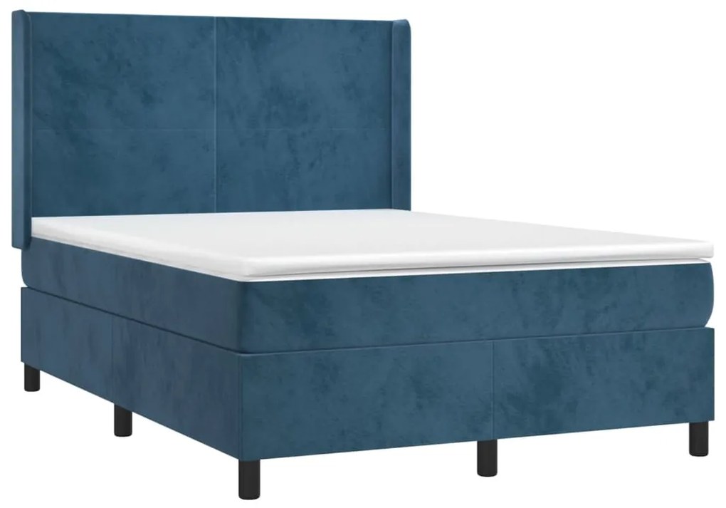 vidaXL Κρεβάτι Boxspring με Στρώμα & LED Σκ. Μπλε 140x200εκ. Βελούδινο