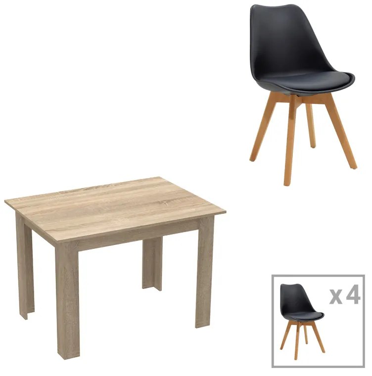 Τραπεζαρία Manka-Gaston pakoworld σετ 5τεμ σε sonoma-μαύρη απόχρωση 110x80x77εκ