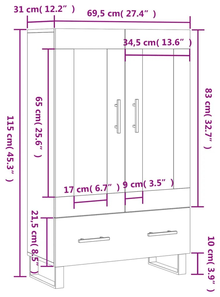 Ντουλάπα Λευκή 69,5 x 31 x 115 εκ. από Επεξεργασμένο Ξύλο - Λευκό