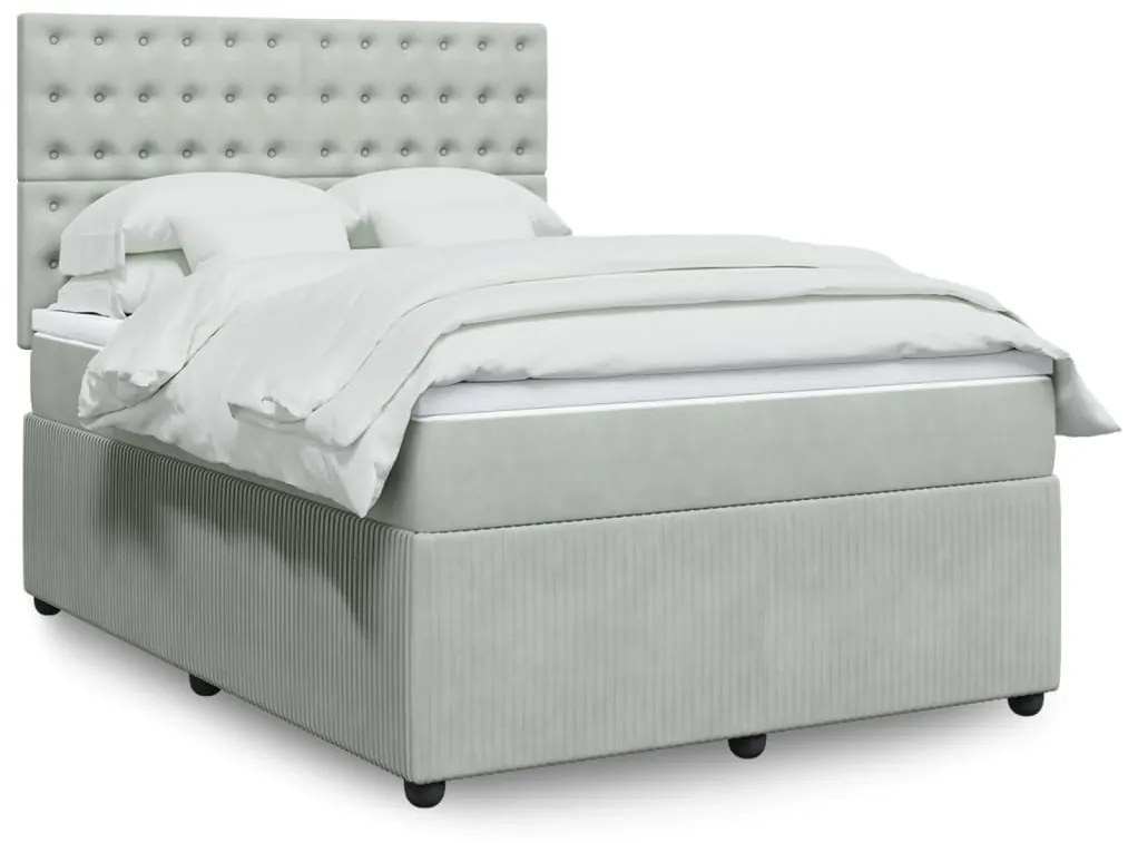 vidaXL Κρεβάτι Boxspring με Στρώμα Ανοιχτό Γκρι 160x200 εκ. Βελούδινο