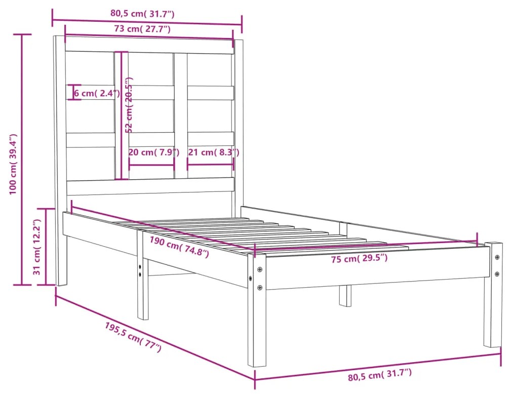 ΠΛΑΙΣΙΟ ΚΡΕΒΑΤΙΟΥ 75X190 ΕΚ. ΑΠΟ ΜΑΣΙΦ ΞΥΛΟ 2FT6 SMALL SINGLE 3105430