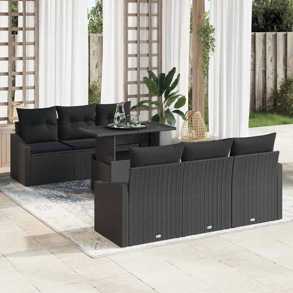 vidaXL Σετ Καναπέ Κήπου με μαξιλάρι 7 pcs Μαύρο 100 x 55 x 73 εκ
