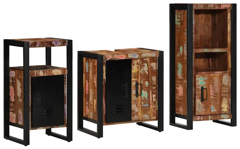 vidaXL Σετ Επίπλων Μπάνιου με συρτάρι 3 pcs Στερεό Ανακτηθέν Ξύλο