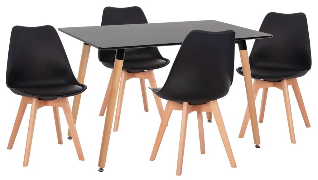 Σετ τραπεζαρίας VEGAS C21185 5τμχ MDF TOP Μαύρο &amp; Καρέκλες Μαύρο - Φυσικό Οξιάς 120x60x74 εκ.