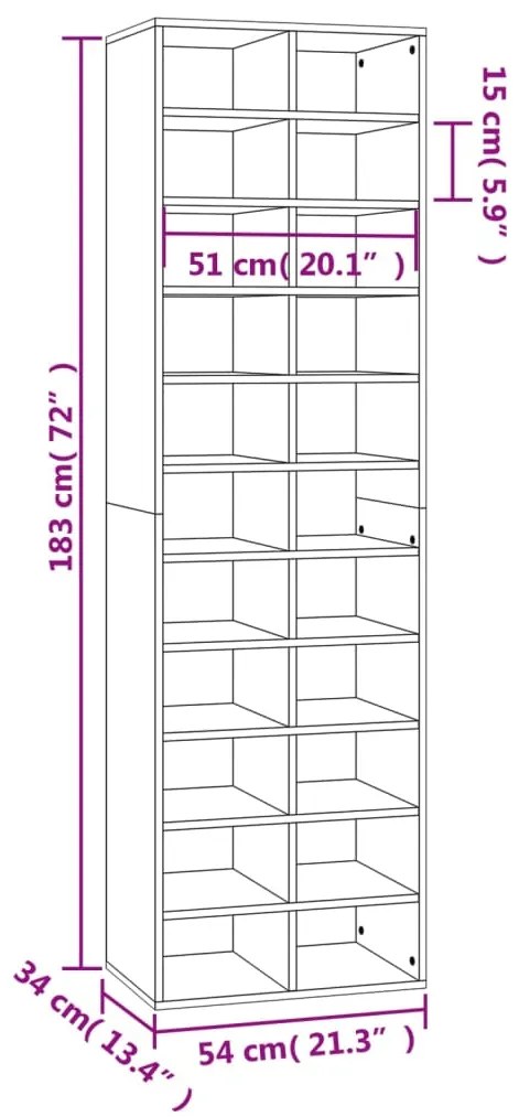 vidaXL Παπουτσοθήκη Καφέ Δρυς 54 x 34 x 183 εκ. από Επεξεργασμένο Ξύλο