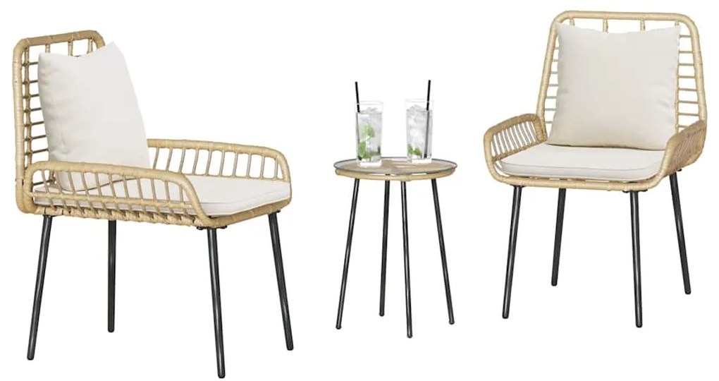 vidaXL Σέτ φαγητού για κήπο 3 pcs Καφέ, Μαύρο, Κρέμα 35 x 35 x 45 εκ