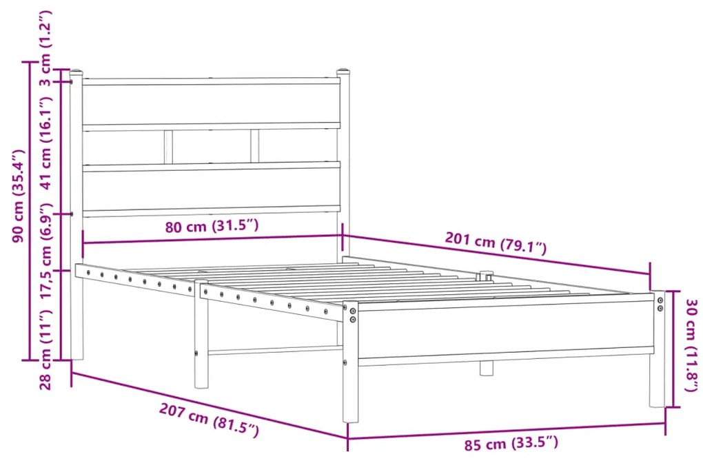 Σκελετός Κρεβατιού Χωρίς Στρώμα με Κεφαλάρι Δρυς 80x200 εκ. - Καφέ