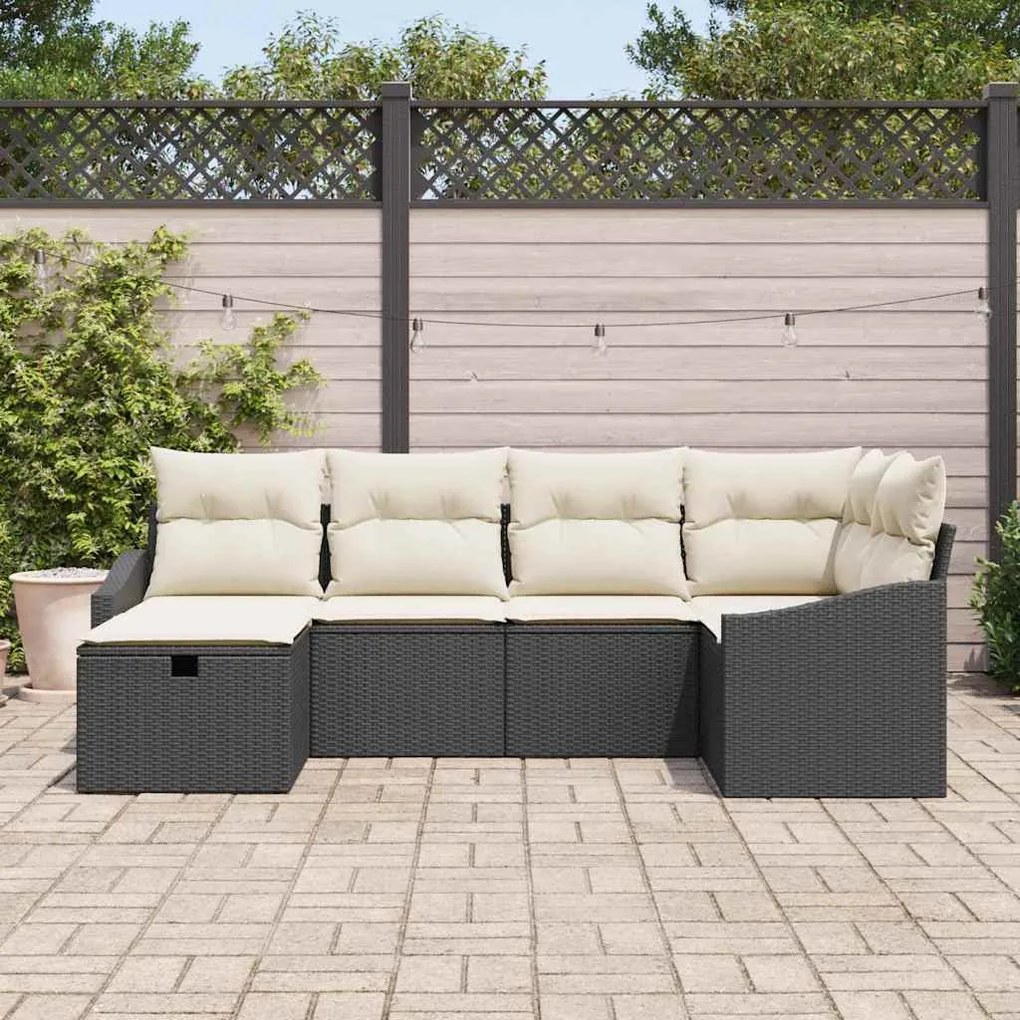 vidaXL Σετ Καναπέ Κήπου 6 pcs Μαύρο, Κρέμα Πολυ rattan, βαμμένο ατσάλι