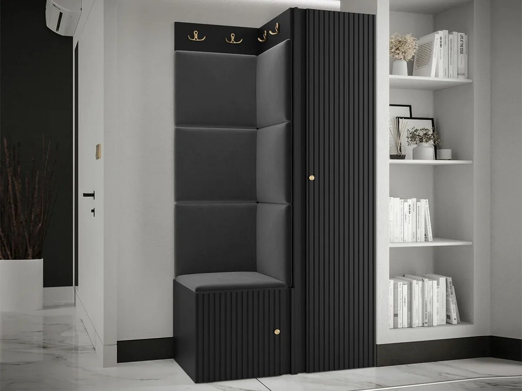 Σετ διαδρόμου Hartford 390, 186x82x46cm, Μαύρο, Ινοσανίδες μέσης πυκνότητας, Πλαστικοποιημένη μοριοσανίδα, Ταπισερί, Εντοιχισμένη, Τοίχου | Epipla1.gr