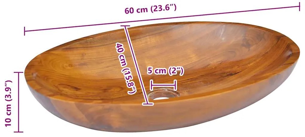vidaXL Νιπτήρας 60 x 40 x 10 εκ. από Μασίφ Ξύλο Teak