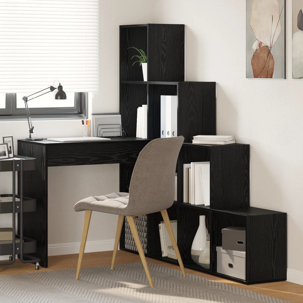 vidaXL Γωνιακό γραφείο με ράφι Μαύρη δρυς 101.5 x 149.5 x 149.5 εκ.