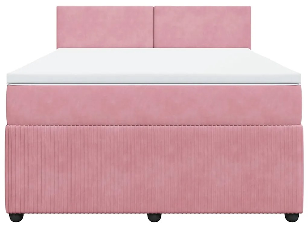 vidaXL Κρεβάτι Boxspring με Στρώμα Ροζ 140x200 εκ. Βελούδινο