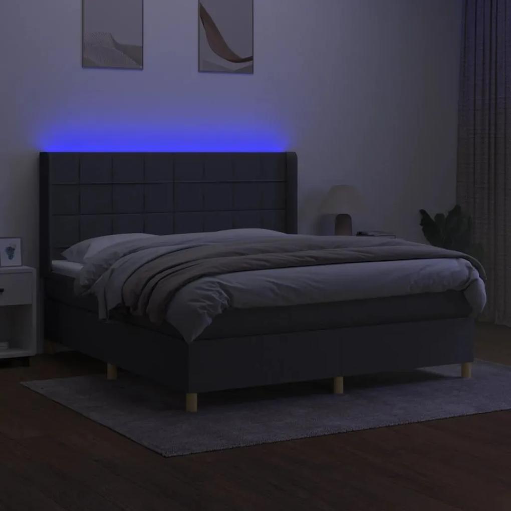 Κρεβάτι Boxspring με Στρώμα &amp; LED Σκ.Γκρι 160x200 εκ Υφασμάτινο - Γκρι