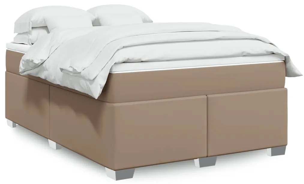 vidaXL Κρεβάτι Boxspring με Στρώμα Καπουτσίνο 140x190εκ.από Συνθ.Δέρμα