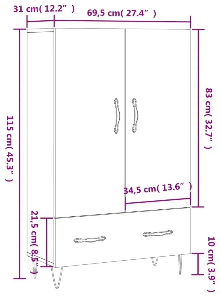 Ντουλάπα Καπνιστή Δρυς 69,5 x 31 x 115 εκ. Επεξεργασμένο Ξύλο - Καφέ