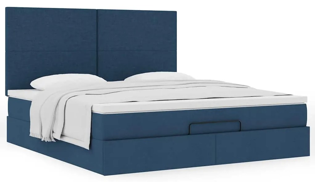 vidaXL Οθωμανικό κρεβάτι με στρώμα μπλε 180x200cm ύφασμα