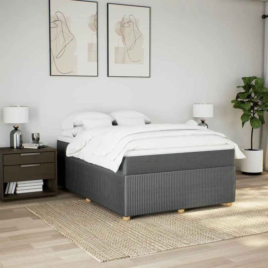 Κρεβάτι Boxspring με Στρώμα Σκούρο Γκρι 160x200 εκ Υφασμάτινο - Γκρι