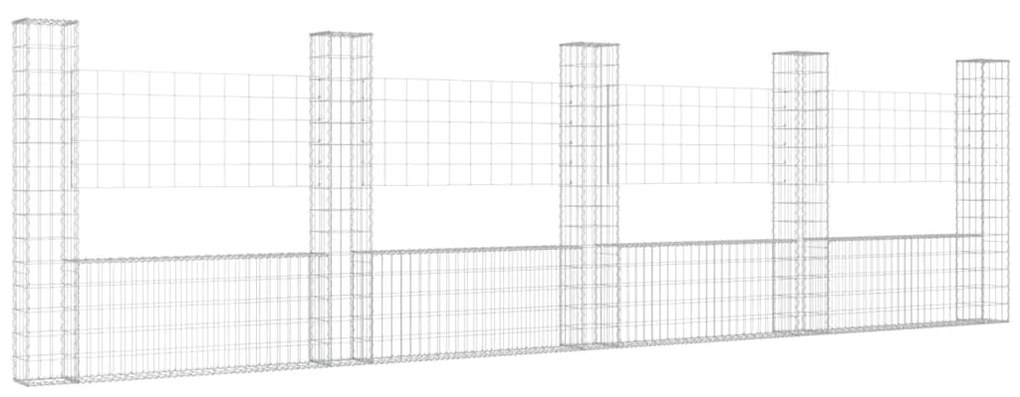 Συρματοκιβώτιο σε U Σχήμα με 5 Στύλους 500x20x150 εκ Σιδερένιο - Ασήμι