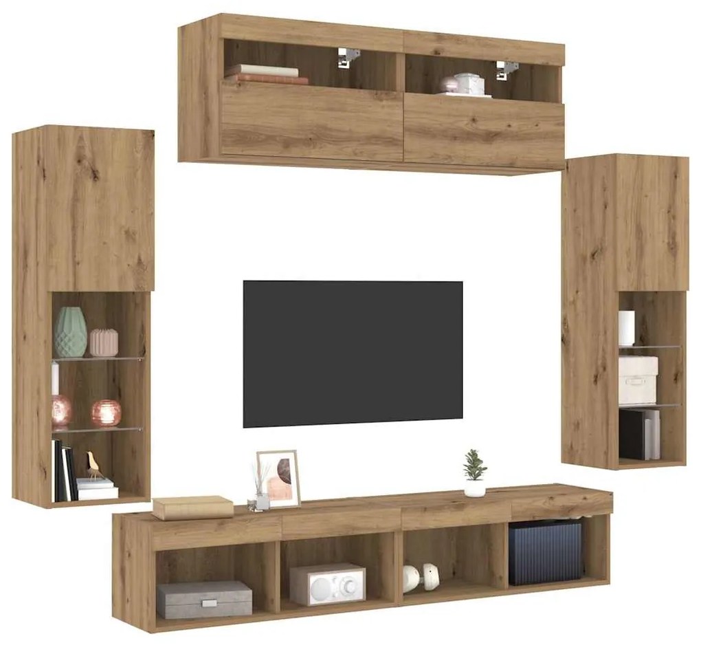 vidaXL Σετ τοίχου για τηλεόραση 6 pcs artisan δρυς 30.5 x 30 x 102 εκ