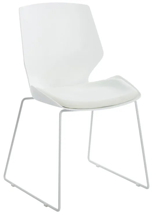 Καρέκλα γραφείου επισκέπτη Genuine pakoworld PP σε λευκή απόχρωση με εκρού μαξιλάρι 47x52x85εκ