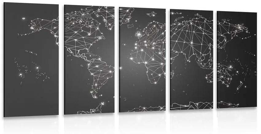 Εικόνα 5 μερών ασπρόμαυρος παγκόσμιος χάρτης - 100x50