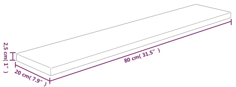 Ράφι 80x20x2,5 εκ. από Ακατέργαστο Μασίφ Ξύλο Δρυός - Καφέ