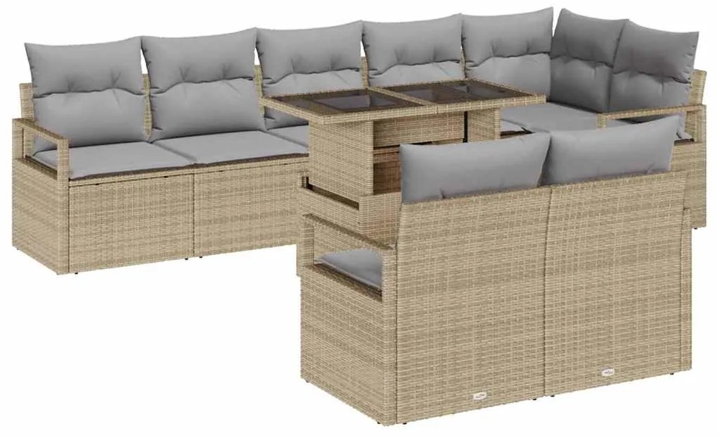 vidaXL Σετ Καναπέ Κήπου με αποθήκευση 9 pcs Μπεζ Πολυ ράταν