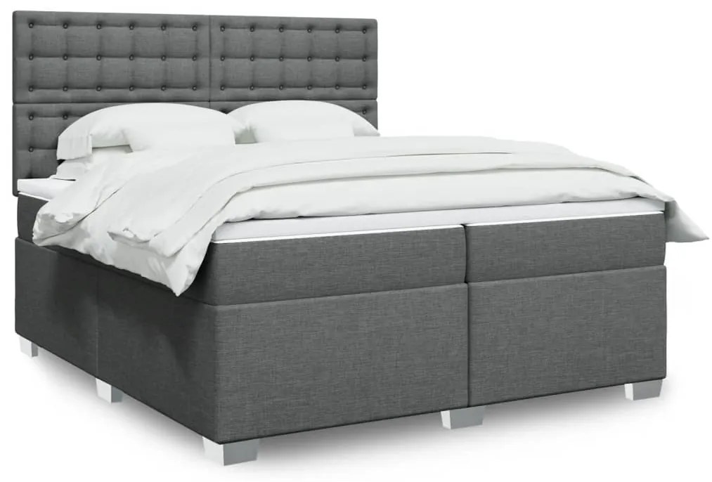 Κρεβάτι Boxspring με Στρώμα Σκούρο Γκρι 200x200 εκ. Υφασμάτινο - Γκρι