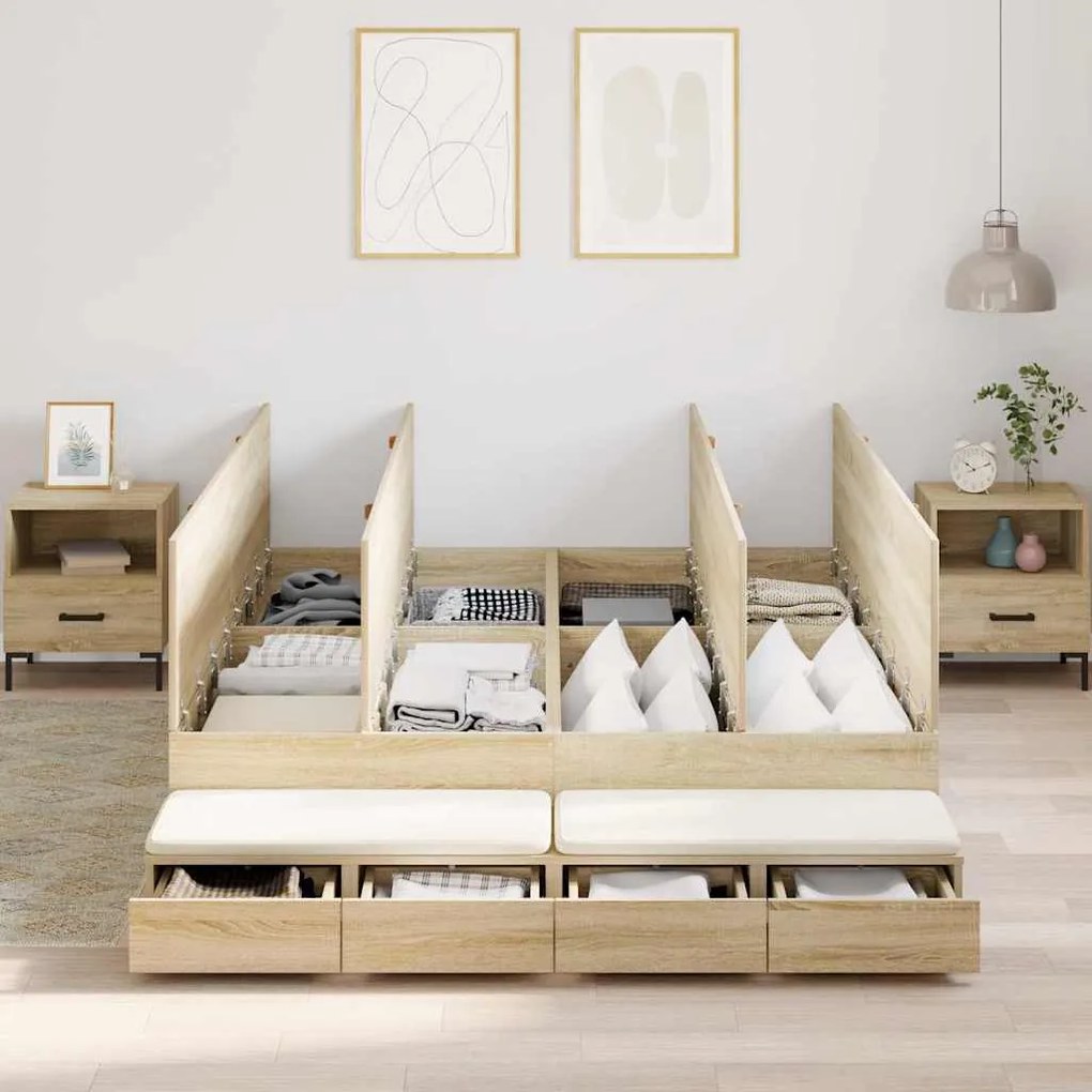vidaXL Κρεβάτι με αποθηκευτικό χώρο Δρύς Sonoma 226.5 x 140 x 31.5 εκ.