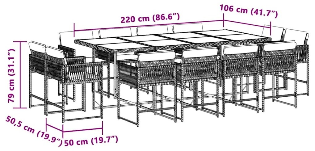 vidaXL Σετ Τραπεζαρίας Κήπου 13τεμ Μικτό Μπεζ Συνθ. Ρατάν με Μαξιλάρια