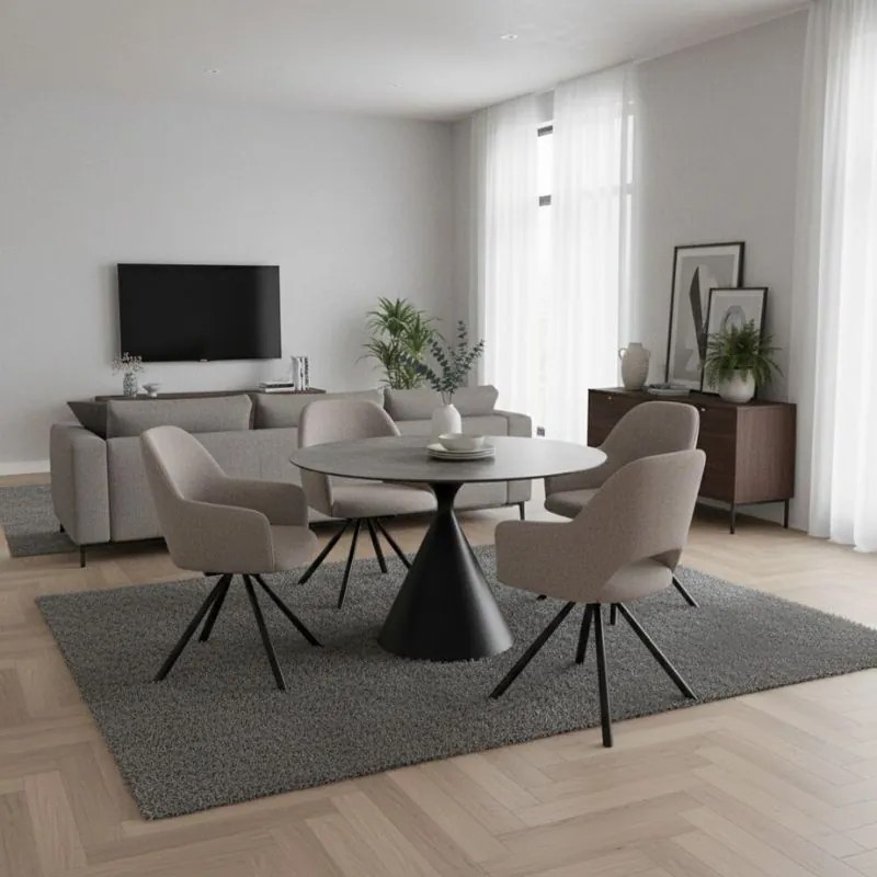 Πολυθρόνα τραπεζαρίας Gabriel Megapap ανοιχτό μπεζ ύφασμα - μεταλλικό μαύρο πόδι 58x60x85εκ.