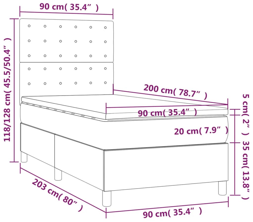 vidaXL Κρεβάτι Boxspring με Στρώμα Κρεμ 90x200 εκ. από Συνθετικό Δέρμα