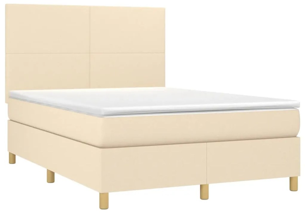 vidaXL Κρεβάτι Boxspring με Στρώμα Κρεμ 140x190 εκ. Υφασμάτινο