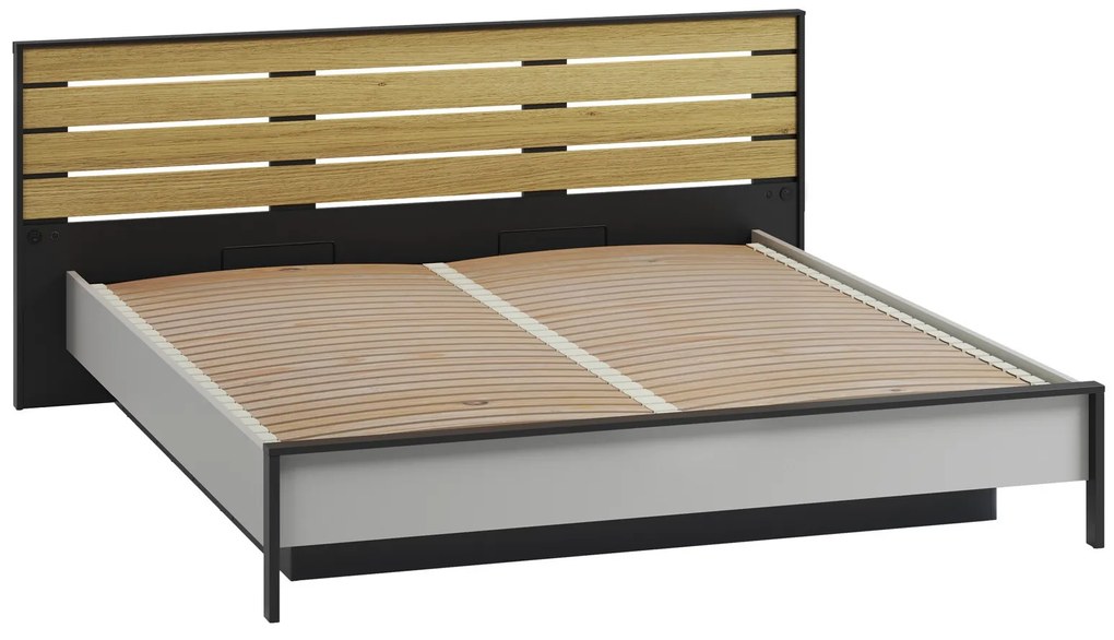 Κρεβάτι Fresno AT101, Διπλό, Γκρι, 180x200, Πλαστικοποιημένη μοριοσανίδα, Μέταλλο, Τάβλες για Κρεβάτι, 212x211x92cm, 123 kg | Epipla1.gr