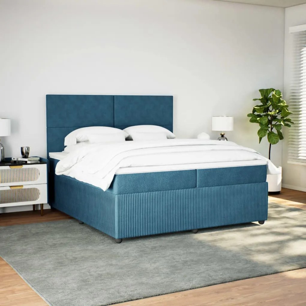 vidaXL Κρεβάτι Boxspring με Στρώμα Σκούρο Μπλε 200x200 εκ. Βελούδινο