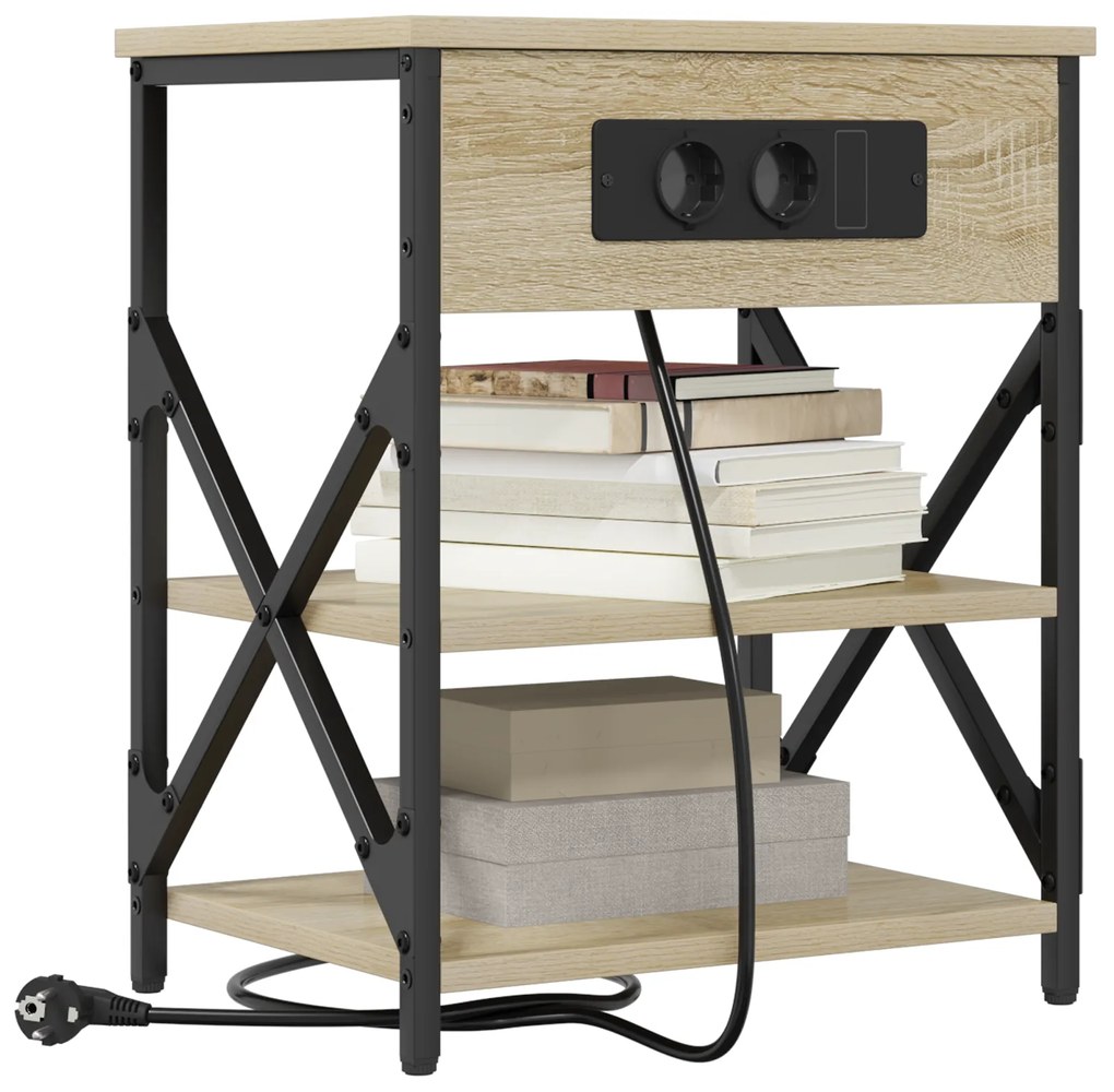 vidaXL Κομοδίνο με Σταθμό Φόρτισης με ράφι 2 pcs Sonoma Δρυς