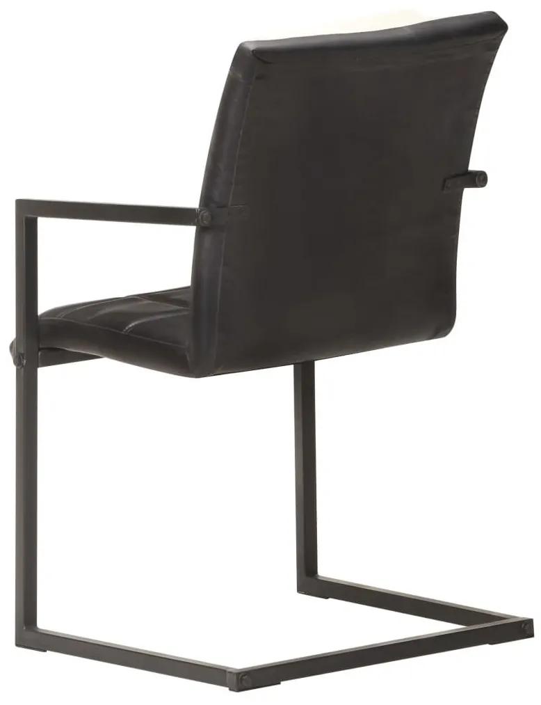 Καρέκλες Τραπεζαρίας «Πρόβολος» 2 τεμ. Μαύρες από Γνήσιο Δέρμα - Μαύρο