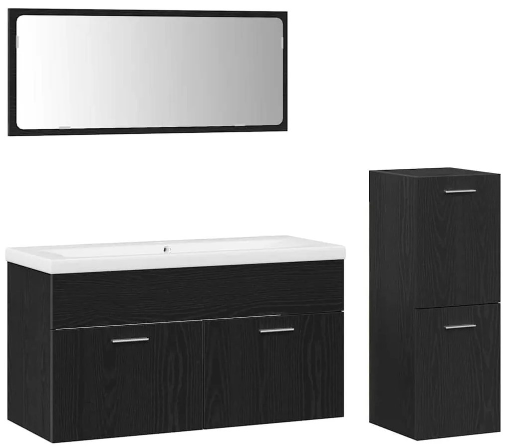 vidaXL Σετ Επίπλων Μπάνιου με πόρτα 4 pcs Μαύρη Οξυά 91 x 39.5 x 46 εκ