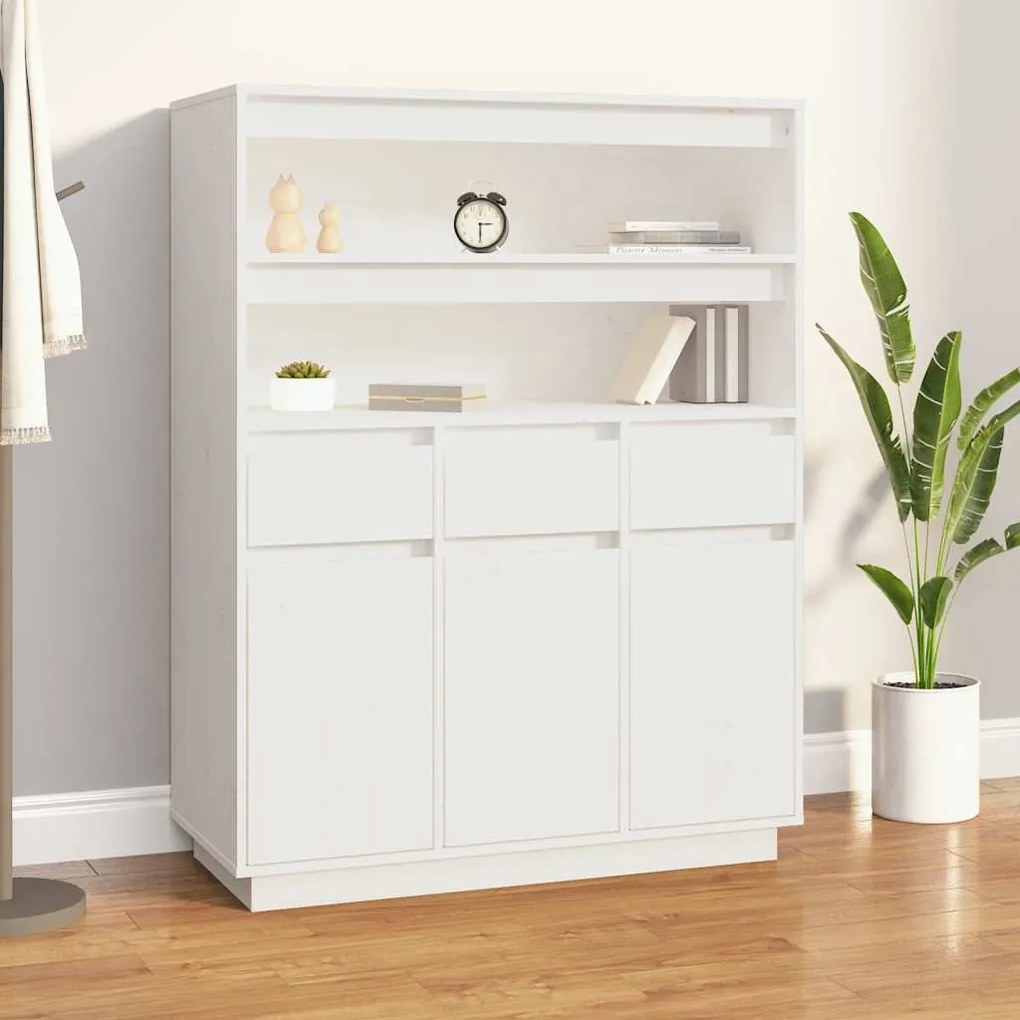 vidaXL Ντουλάπι Ψηλό Λευκό 89x40x116,5 εκ. από Μασίφ Ξύλο Πεύκου