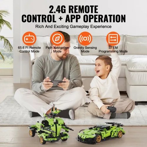 VEVOR STEM Building Toys for Kids 2 in 1 App &amp; Remote Control Car/Robot 461 PCS