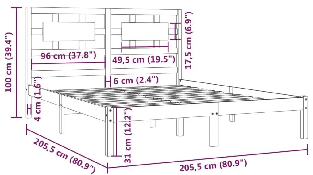 Σκελετός Κρεβ. Χωρίς Στρώμα Λευκό 200x200 εκ Μασίφ Πεύκο - Λευκό