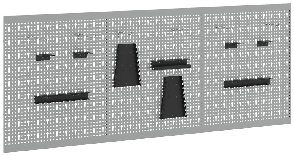 vidaXL Πεγκόρντ - 3 Πακέτα με 15 Αξεσουάρ, Γκρι, 50x60 εκ, Ατσάλι