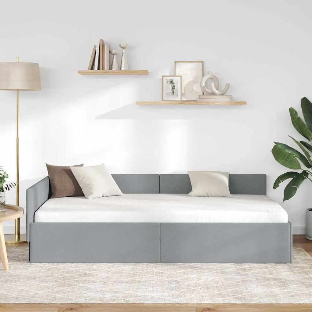 vidaXL Κρεβάτι Γωνίας Ανοιχτό γκρι 100 x 200 cm Ύφασμα και Έργο ξύλου
