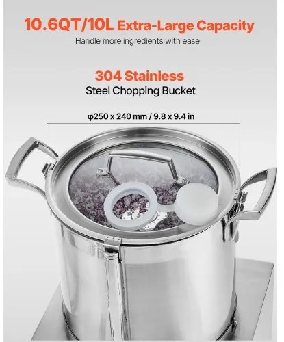 VEVOR Food Processor &amp; Vegetable Chopper 10L Food-Grade Stainless Steel Blender