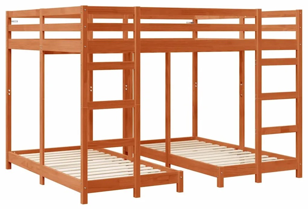 vidaXL Σκελετός Κουκέτας Τριών Επιπέδων Καφέ κεριού 160 x 200 cm